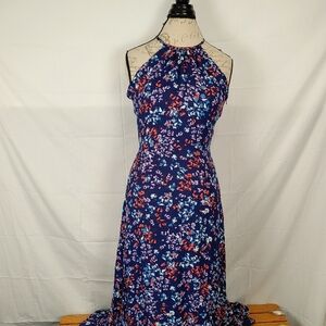 Parker Sweet Pea Multicolored Summer Floral Maxi Halter Slit Back Dress Size Med